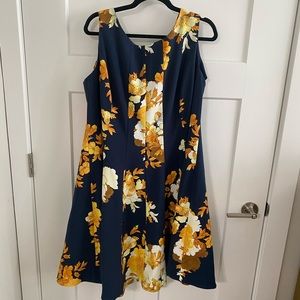 Navy Blue dress with Gold floral accents 18 midi